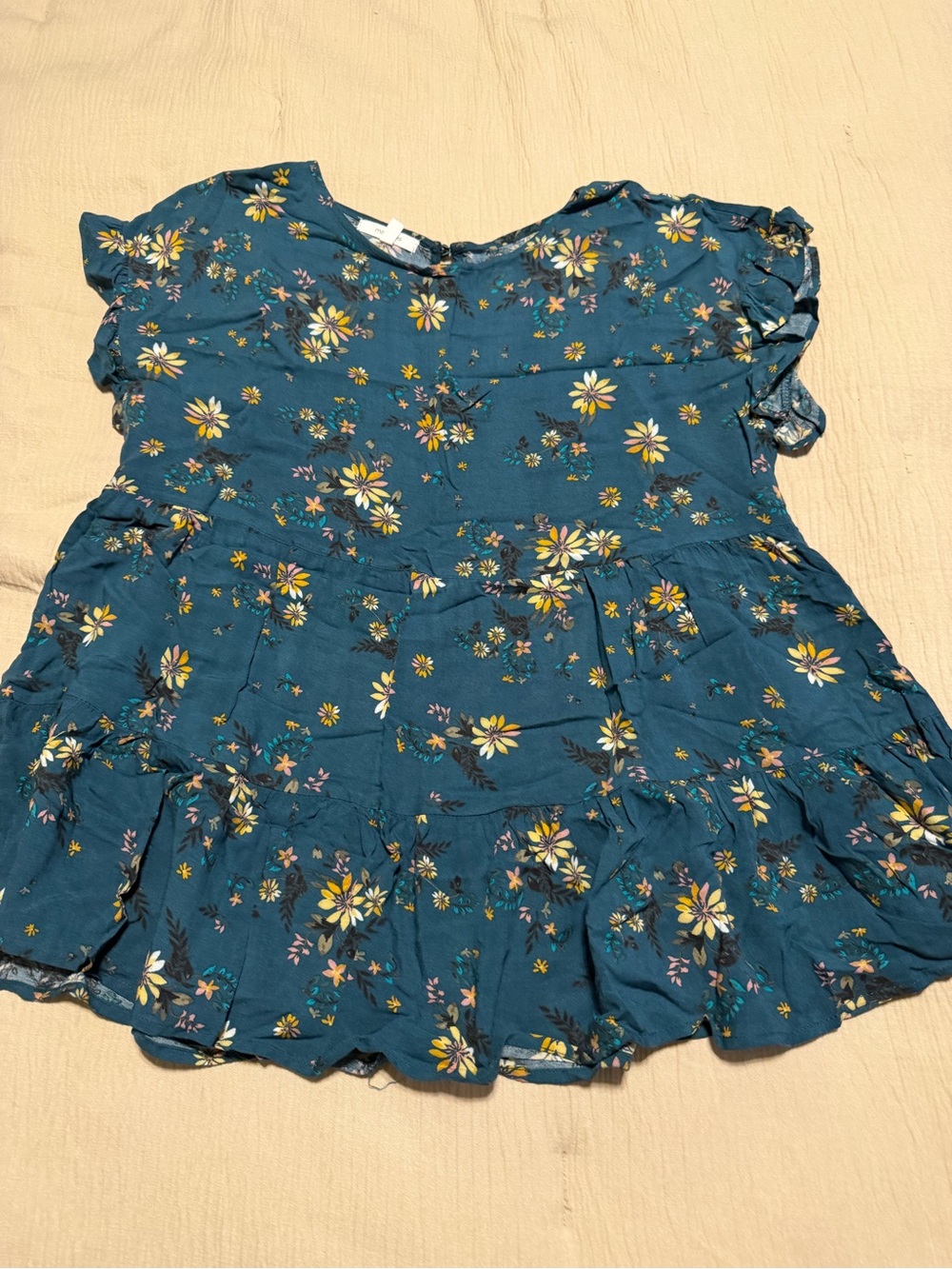 Maurices Tiered Top - Teal Blue with Yellow Flowers